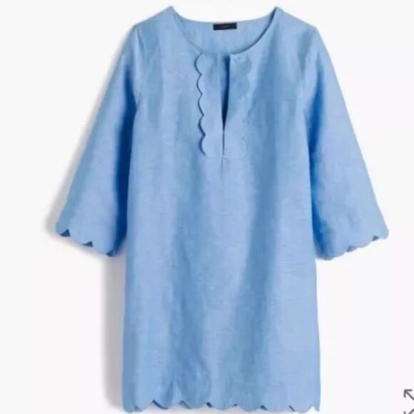 J. Crew Womens XS Scalloped Tunic in Vivid Waterfall Blue Linen Cotton Blend - Picture 1 of 9